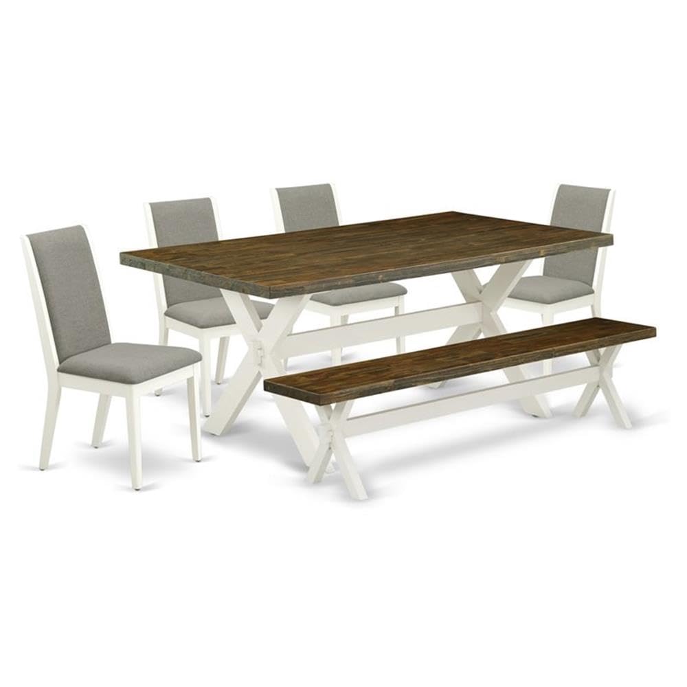 East West Furniture X077La206-6 6 Piece Modern Dining Table Set Contains A Rectangle Wooden Table And 4 Shitake Linen Fabric Upholstered Chairs With A Bench, 40X72 Inch, Multi-Color